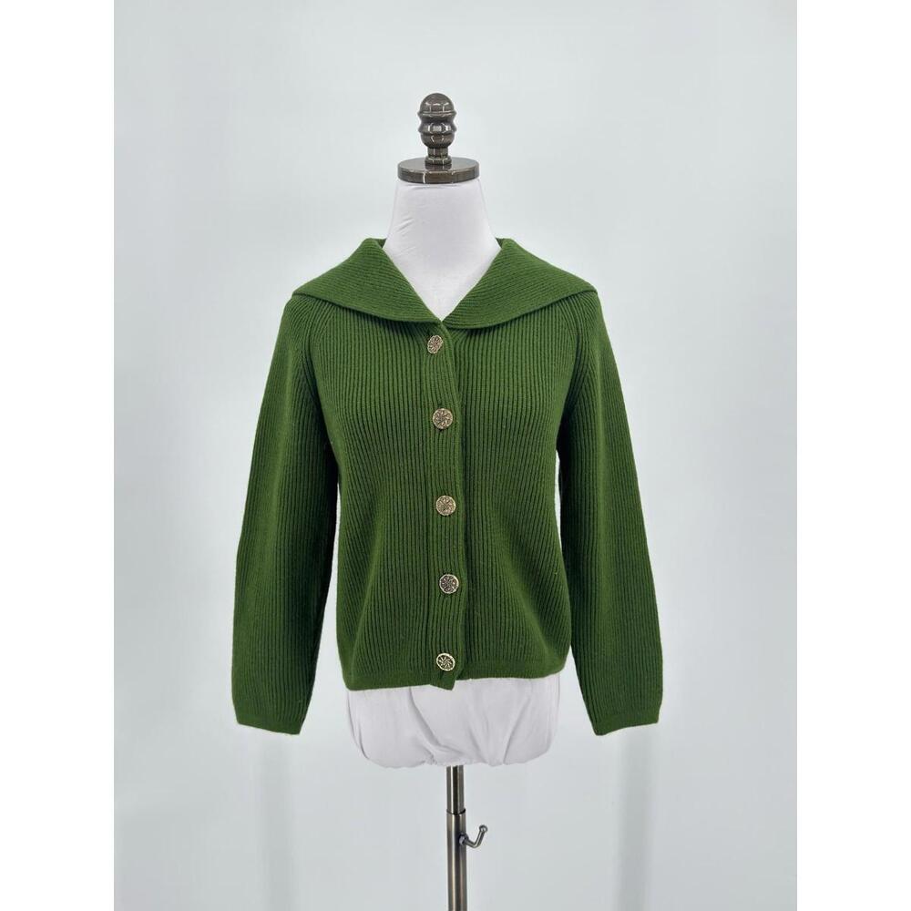 Macy's Vintage Green Acrylic Shawl Collar Cardigan Sweater Sz US S Made in Japan